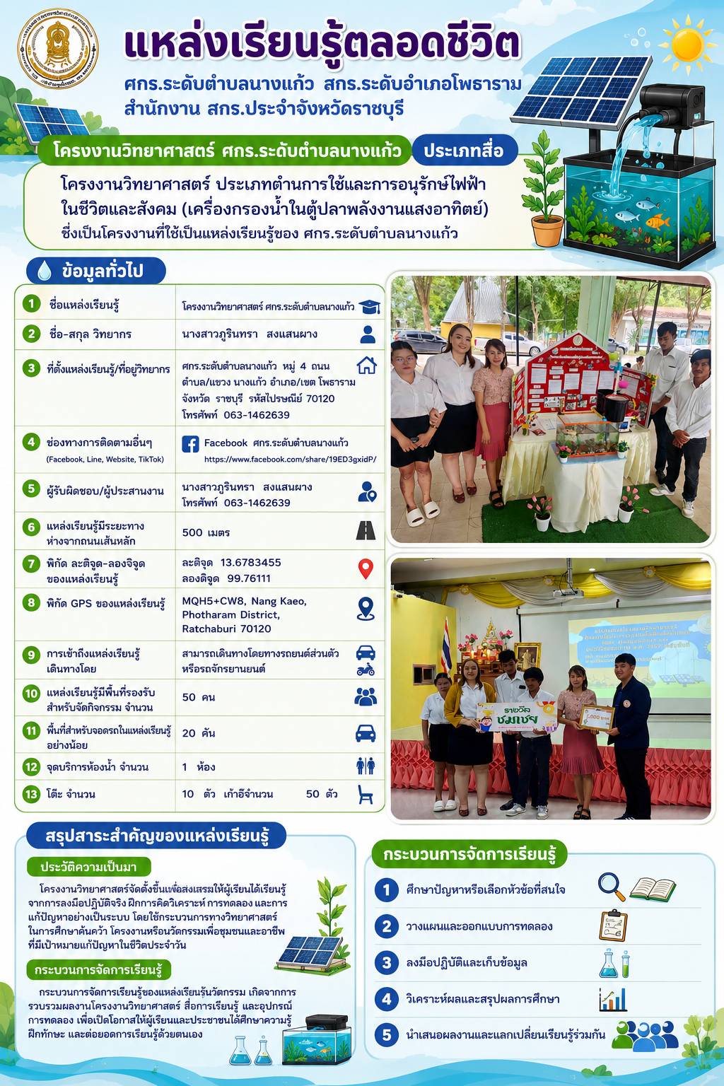 โครงงานวิทยาศาสตร์ ประเภทด้านการใช้และการอนุรักษ์ไฟฟ้าในชีวิตและสังคม (เครื่องกรองน้ำในตู้ปลาพลังงานแสงอาทิตย์)