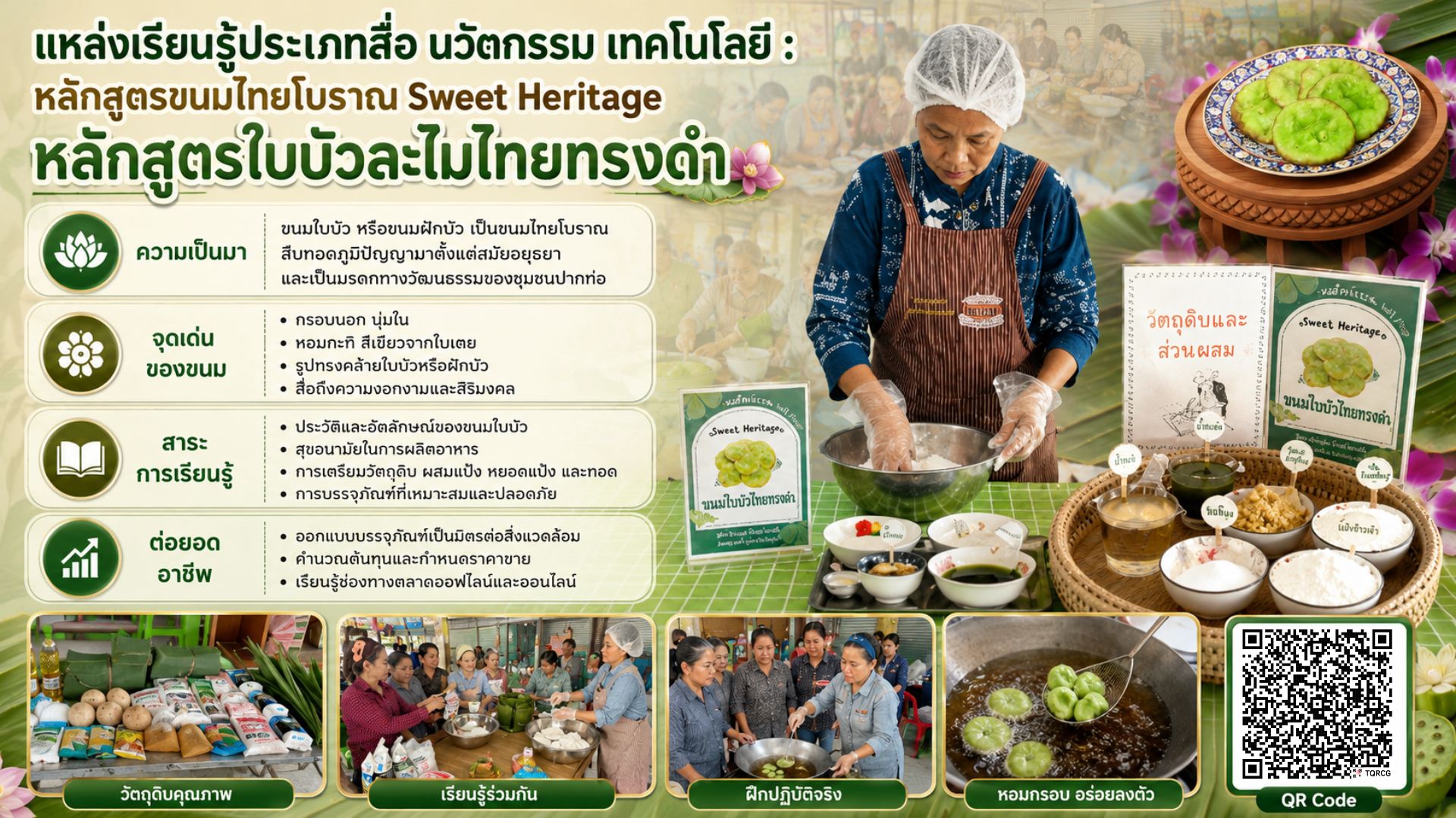 หลักสูตรขนมไทยโบราณ Sweet Heritage หลักสูตรใบบัวละไมไทยทรงดำ