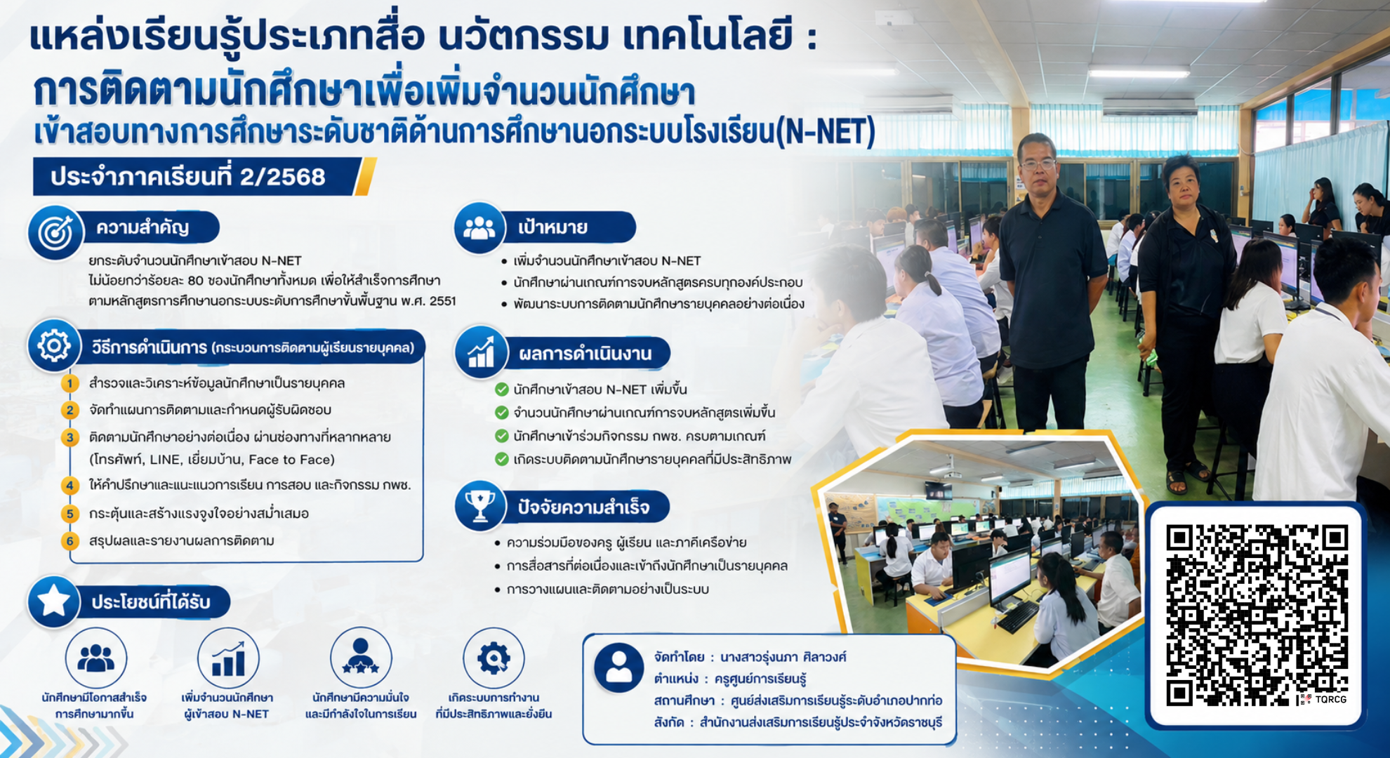 การติดตามนักศึกษาเพื่อเพิ่มจำนวนนักศึกษา เข้าสอบทางการศึกษาระดับชาติด้านการศึกษานอกระบบโรงเรียน(N-NET)